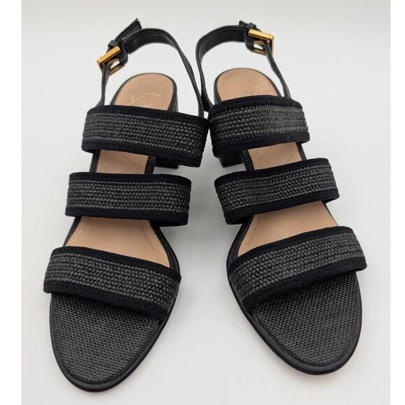 Franco Sarto Buco Heeled Sandals Open Toe Women's Black Raffia Size US8.5M EU39 - Picture 2 of 8
